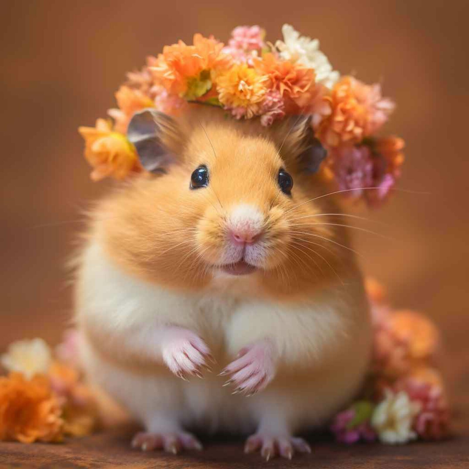 Ein Hamster mit einer Blumen-Krone
