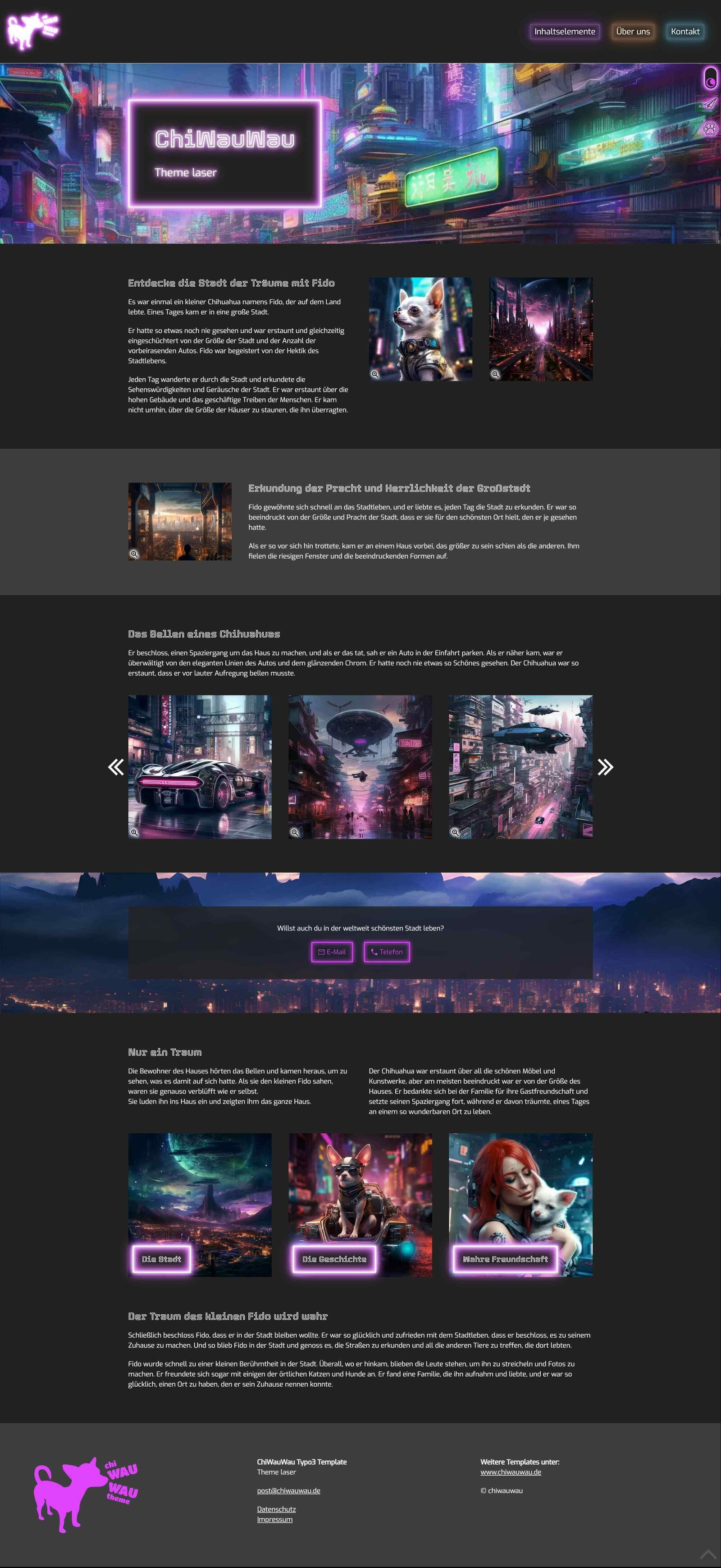 Typo3 Theme laser Screenshot dark Theme